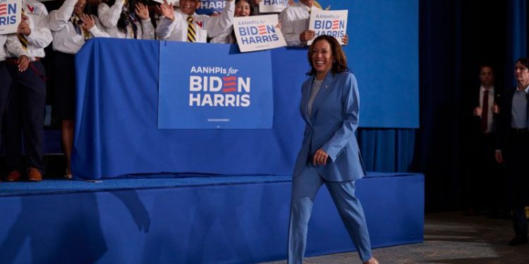 Harris lauds Biden as she kicks off campaign sprint under new spotlight
