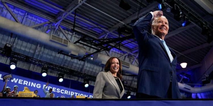 Biden-Harris health-care event quickly takes the tone of a rally
