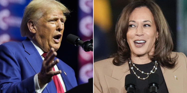 Trump, Harris dead even in national poll, with just one in four saying country headed in right direction