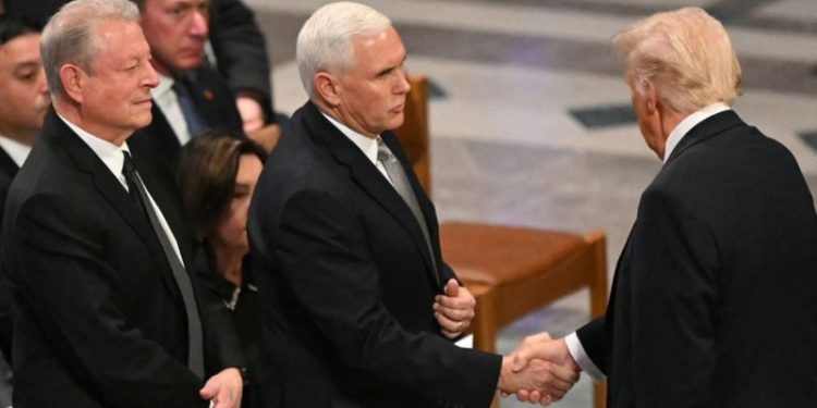 Trump, Pence shake hands at Carter funeral in first public meeting since leaving office