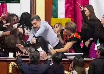 Mexican lawmakers filmed pulling hair and shoving each other during heated Congress floor debate