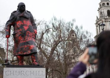 Churchill statue in London defaced with anti-Israel messages